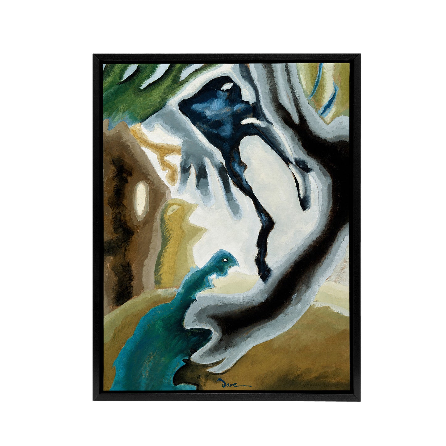 Barnyard Fantasy Abstract Landscape Dove Black Framed Canvas Wall Art