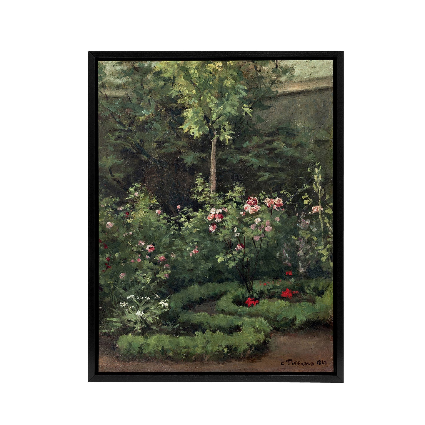 A Rose Garden Landscape Camille Pissarro Black Framed Canvas Wall Art