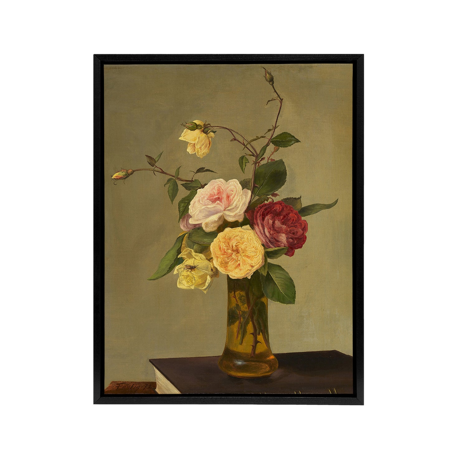 Still Life Bouquet Roses in a Vase Latour Black Framed Canvas Wall Art