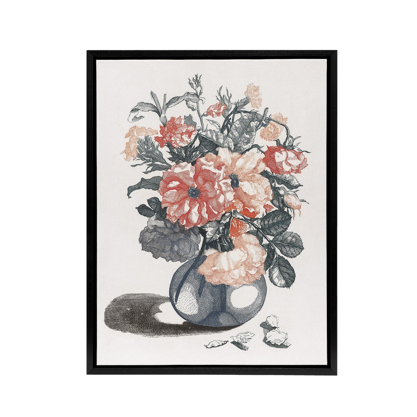 Still Life Pink Roses in Glass Vase Teyler Black Framed Canvas Wall Art