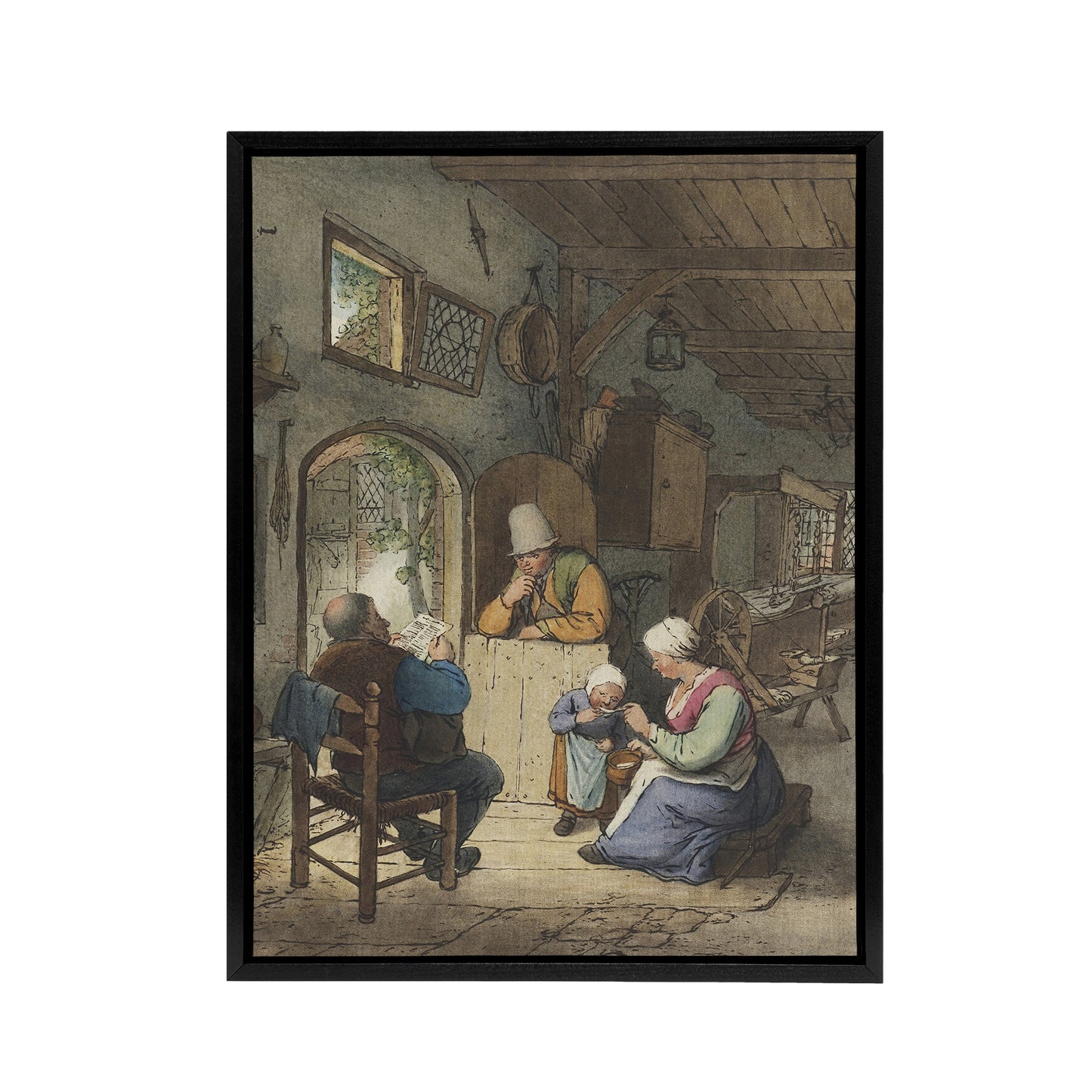 Cornelis Ploos van Amstel Newspaper Reader Black Framed Canvas Wall Art Print