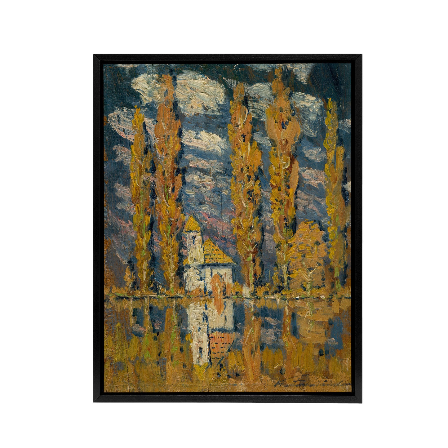 Nándor Katona Poplar Trees by the Water Black Framed Canvas Wall Art Print