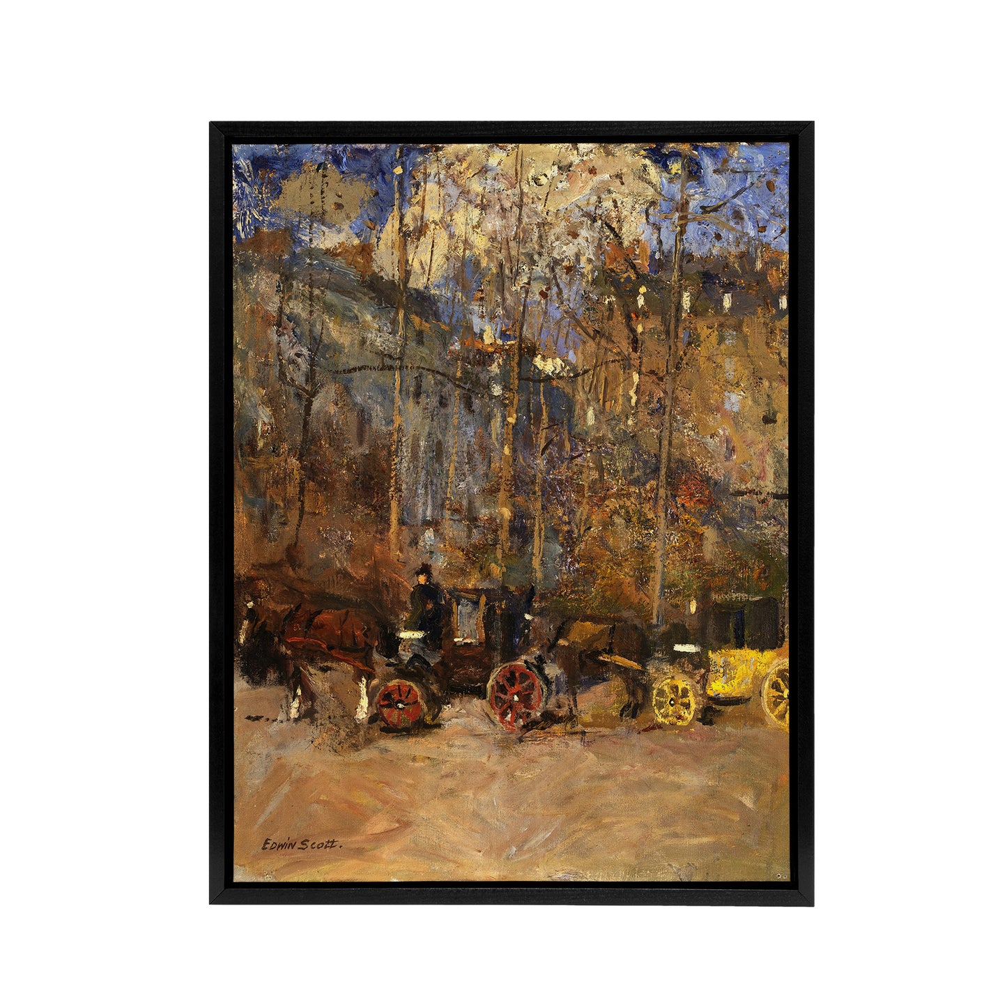 Frank Edwin Scott Horse Drawn Carriages Cabs Black Framed Canvas Wall Art Print