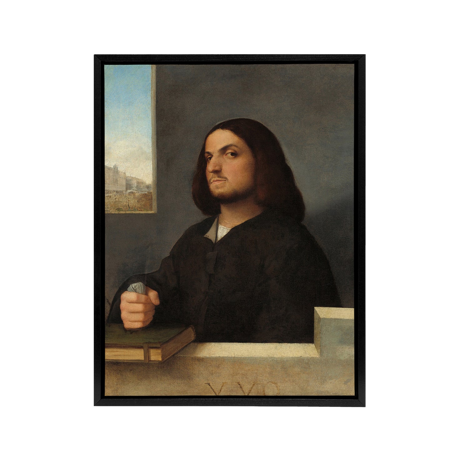Giorgione Portrait of a Venetian Gentleman Black Framed Canvas Wall Art Print