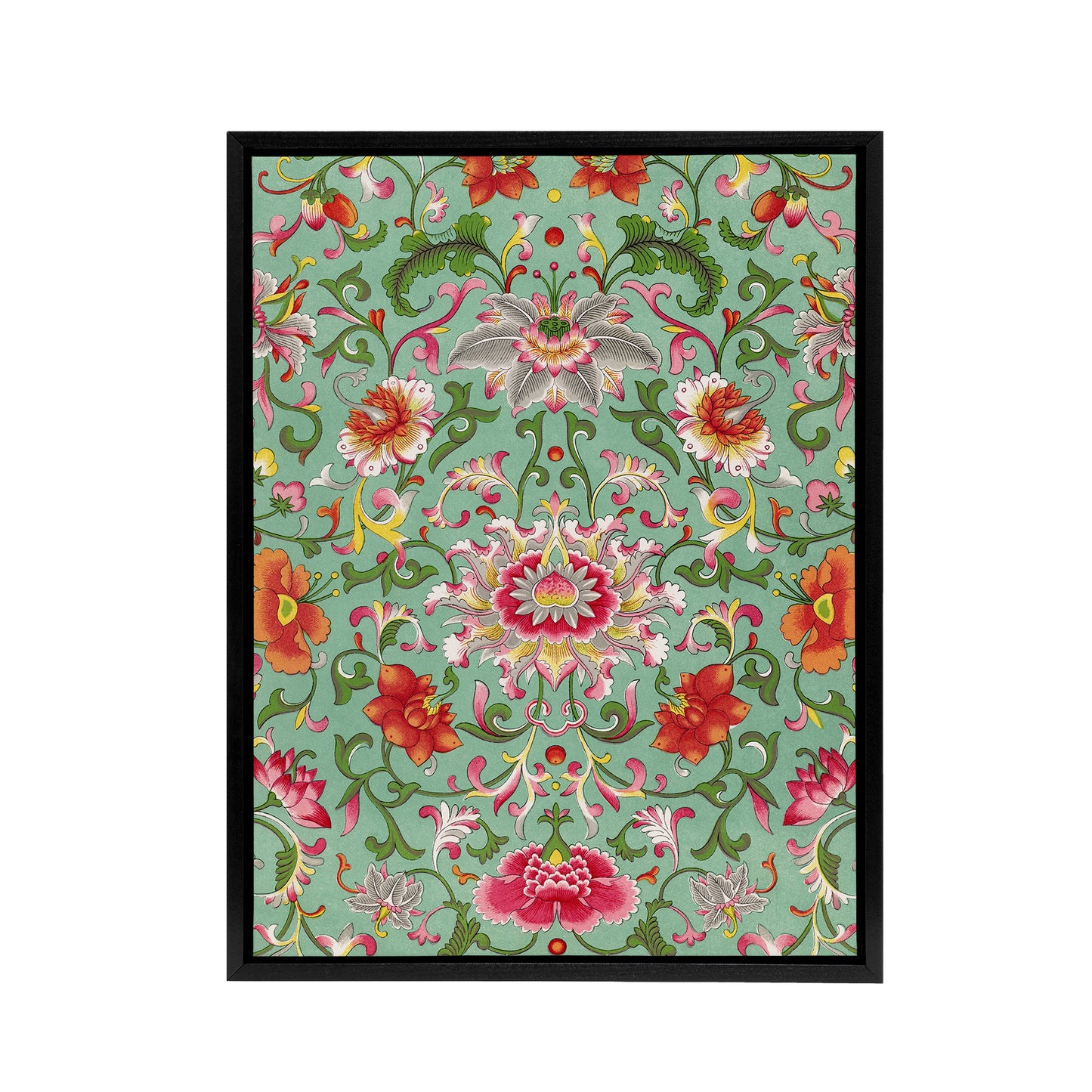 Owen Jones Colorful Chinese Floral Pattern Black Framed Canvas Wall Art Print