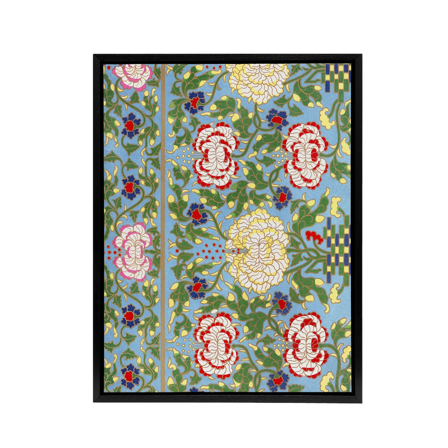 Owen Jones Colorful Floral Chinese Motif Pattern Black Framed Canvas Art Print