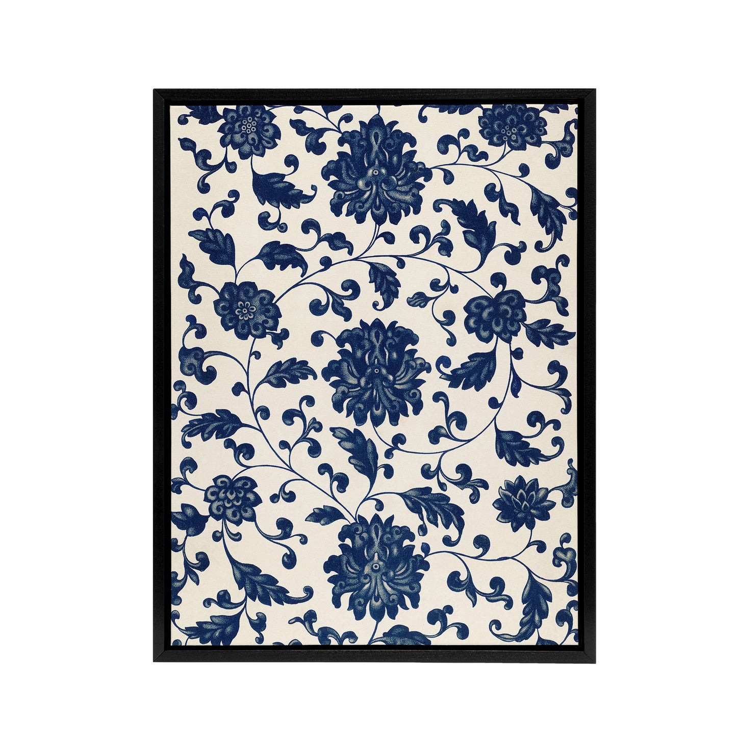 Owen Jones Elegant Blue Flower Textile Motif Black Framed Canvas Wall Art Print