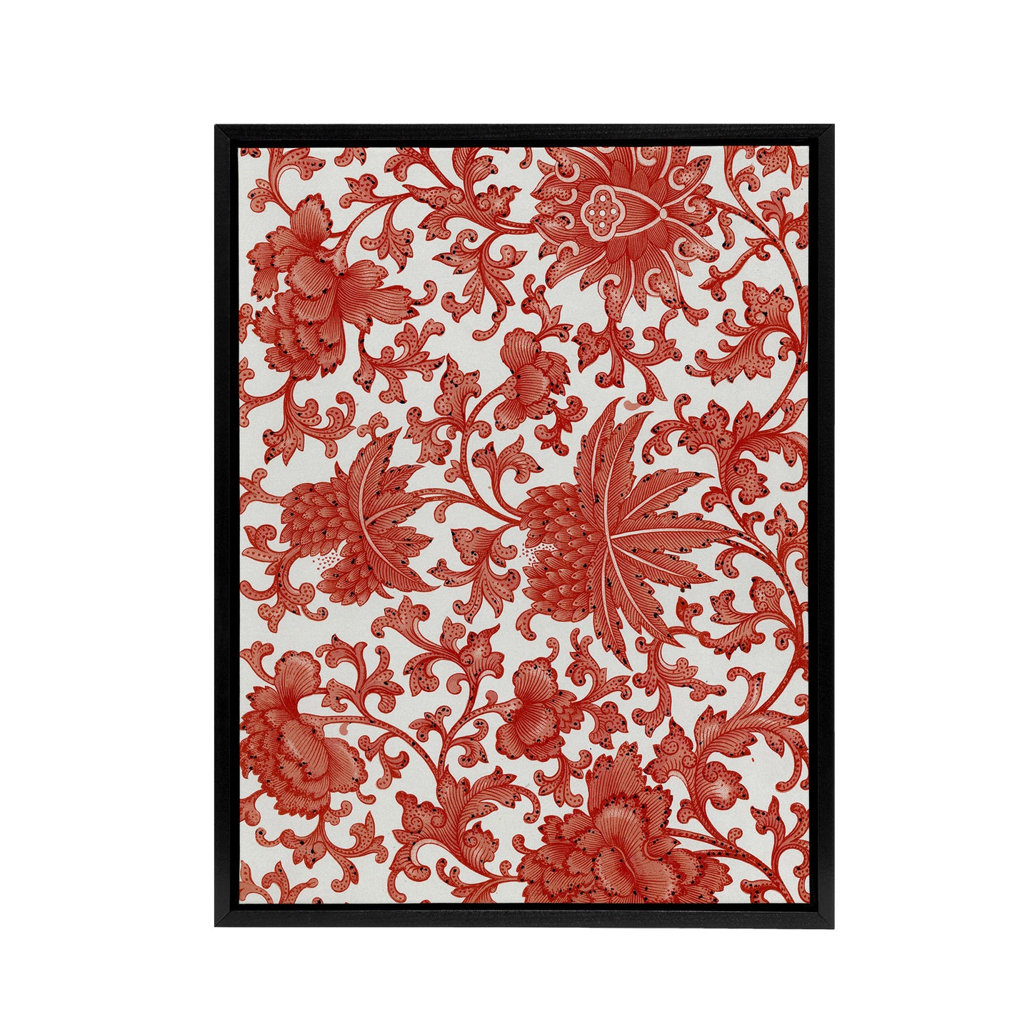 Owen Jones Ornamental Flower Pattern in Red Black Framed Canvas Wall Art Print