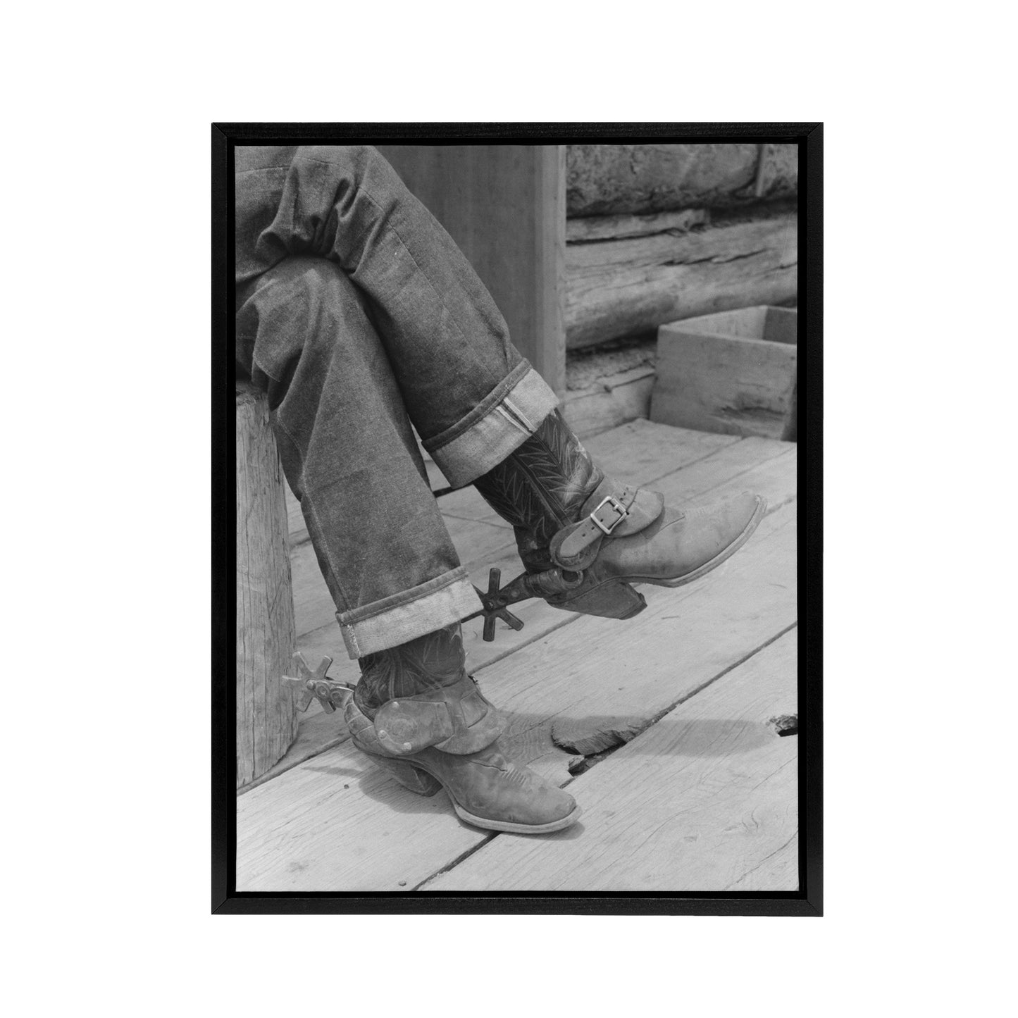 Russell Lee Boots and Spurs Vintage Photograph Black Framed Canvas Art Print