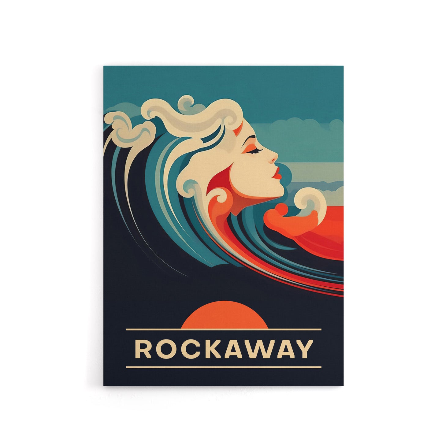 Rockaway Beach Wave Portrait Travel Ad New Canvas Wall Art Print