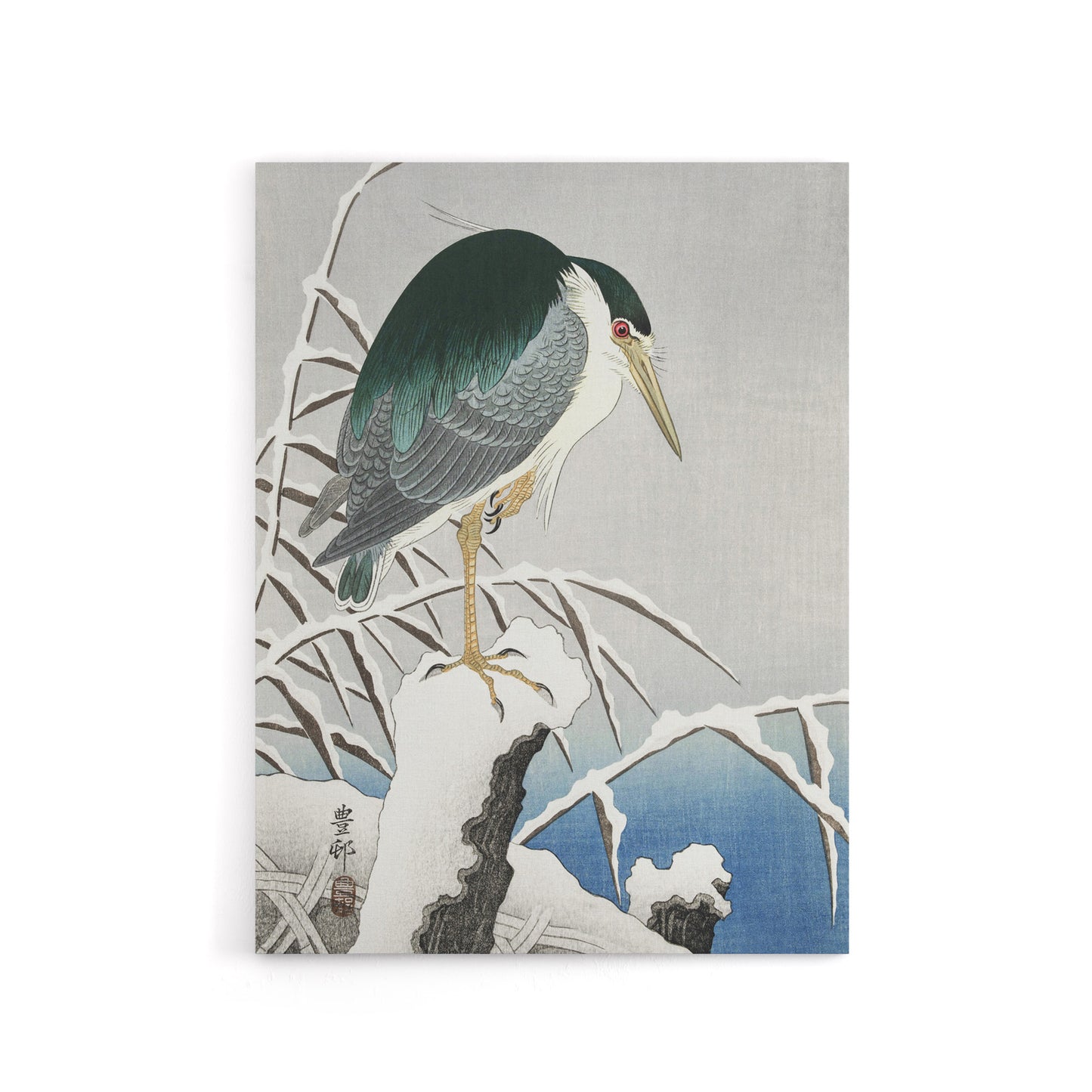 Heron In Snow Vintage Bird Ukiyo E Canvas Wall Art Print Koson