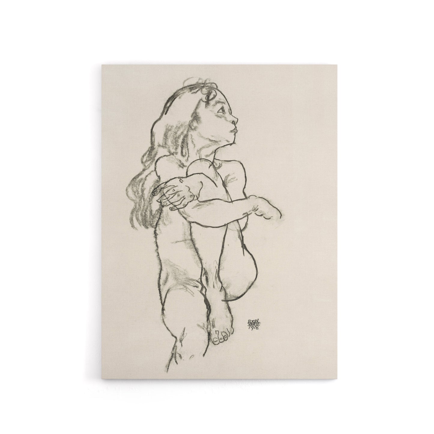 Seated Nude Pencil Drawing Canvas Wall Art Print Egon Schiele