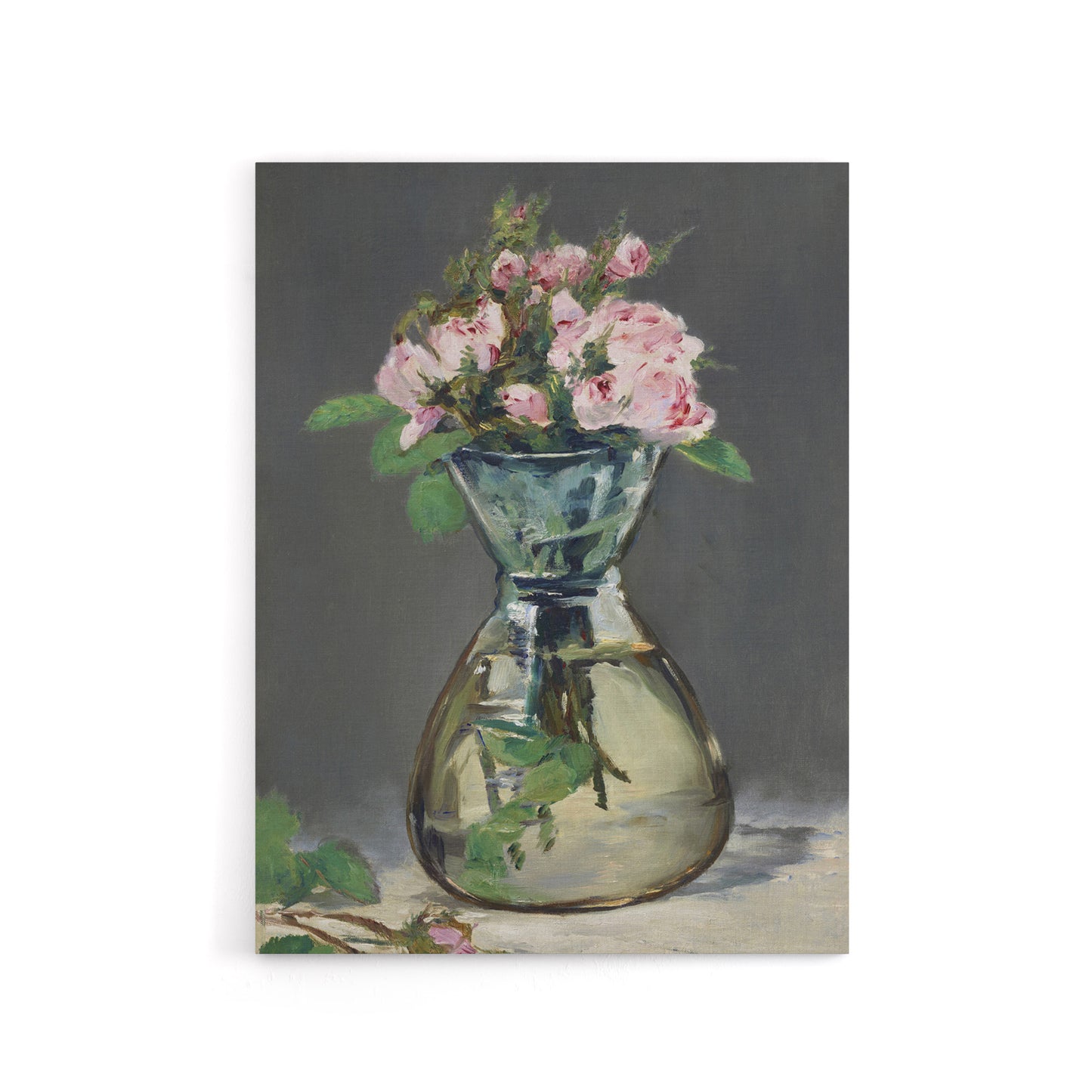 Moss Roses in a Vase Oil Painting Manet Vintage Canvas Wall Art