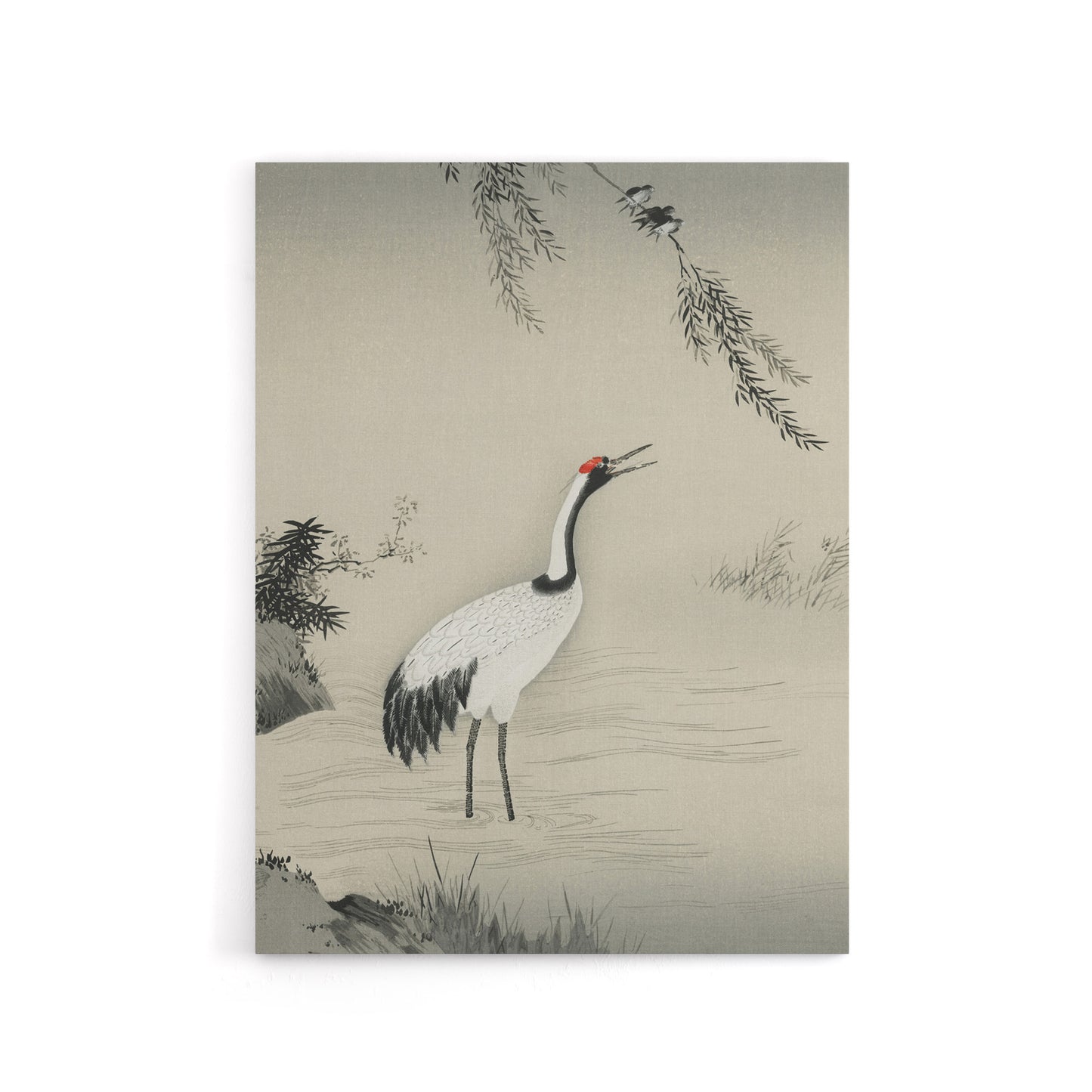 Japanese Crane and Swallows Motonobu Vintage Canvas Wall Art