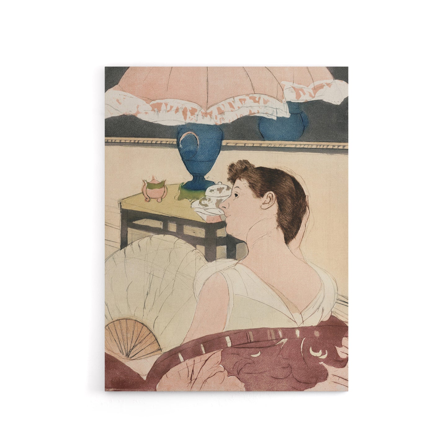 The Lamp Woman With Fan Painting Cassatt Vintage Canvas Wall Art