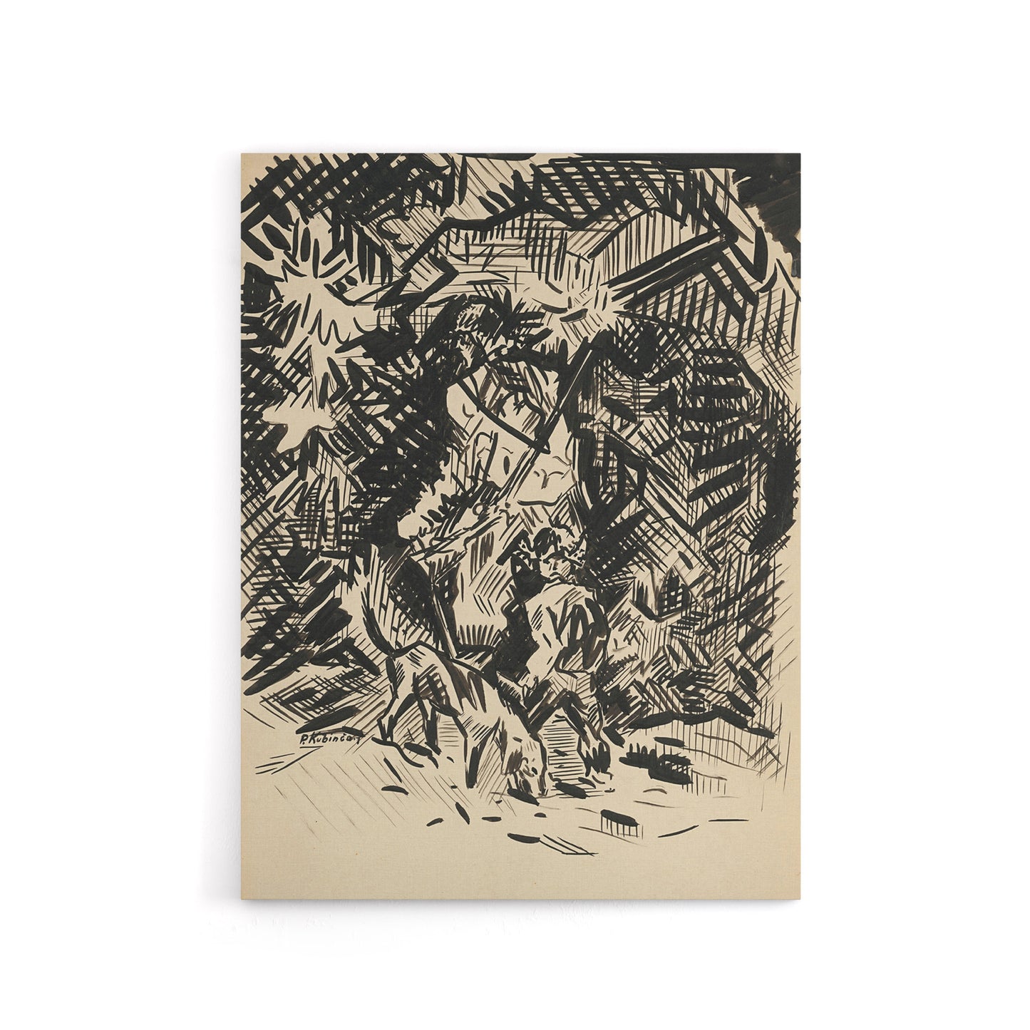 Hunter With Child And Hound Kubincan Canvas Wall Art Print