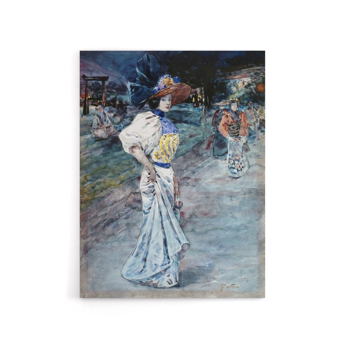 Henry Somm Elegant in a Japanese Garden Watercolour Canvas Wall Art Print