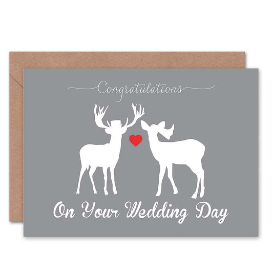 Wedding Card Congratulations Animal Silhouette Love Deer Stag Heart