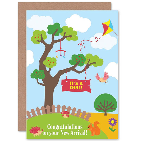 Congratulations Girl Countryside Animals Cartoon New Baby Card