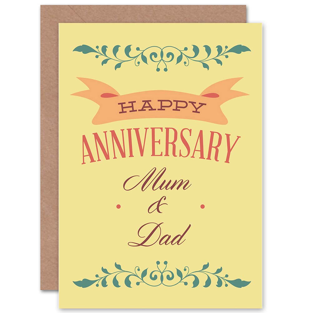 Happy Marriage Simple Retro For Mum And Dad Anniversary Card