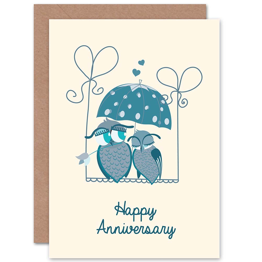 Owls Umbrella Love Anniversary Card