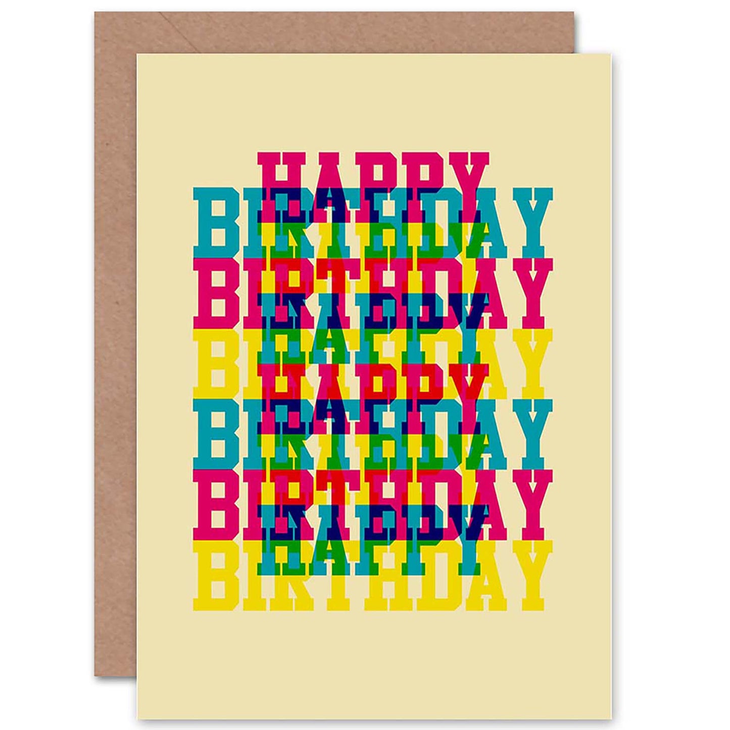Arty Pink Blue Yellow Happy Trippy Birthday Card