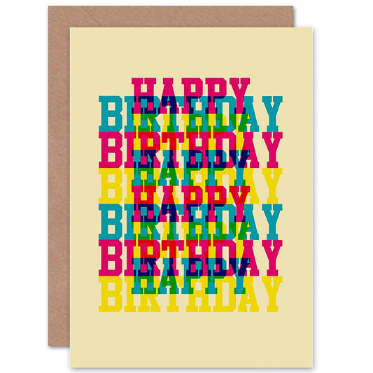 Arty Pink Blue Yellow Happy Trippy Birthday Card