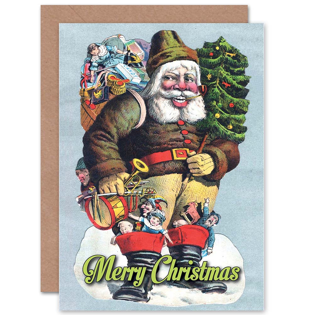 Vintage Santa Illustration Merry Christmas Card
