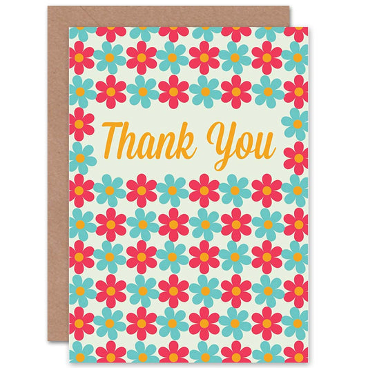Red & Blue Flowers Thank You Card