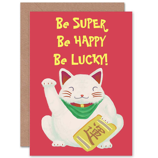 Japanese Maneki Neko Waving Cat Lover Good Luck Card