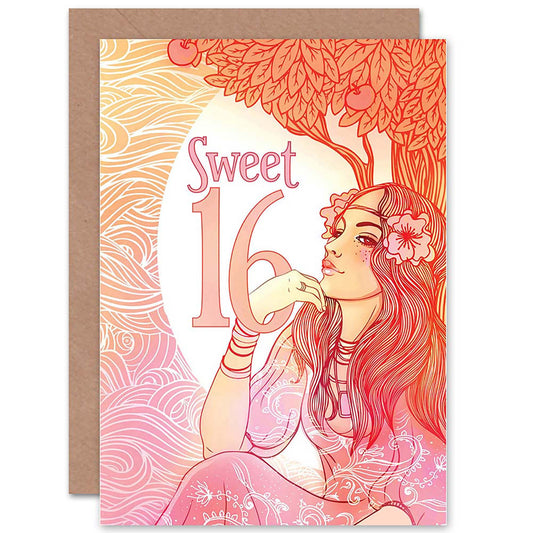 Sweet 16 Girl Orange Pink Floral 16th Teen Birthday Card