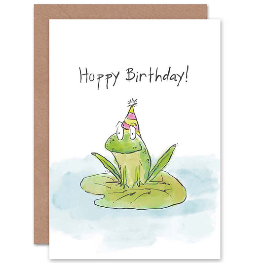 Hoppy Birthday Cute Frog Party Hat Illustration Birthday Card