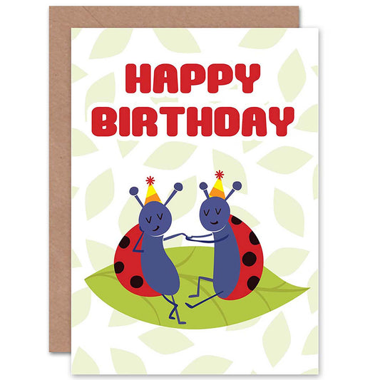 Cute Ladybird Ladybugs Party Hats Kids Birthday Card