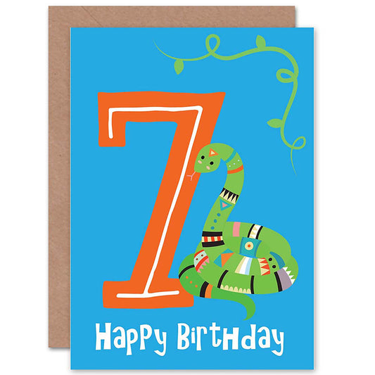 Green Pet Snake Age 7 Kids Birthday Card