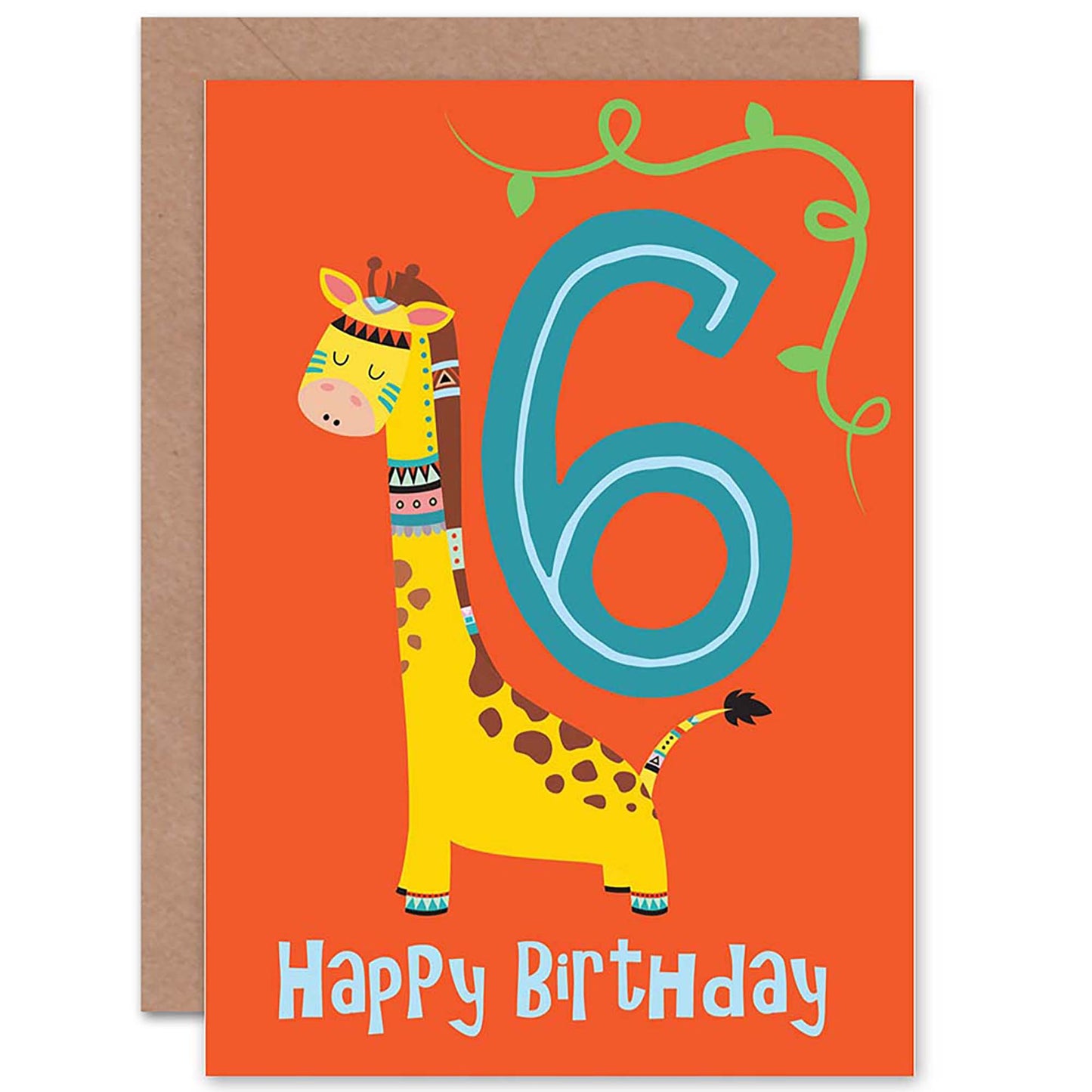 Fun Giraffe Age 6 Year Old Child 6th Kids Birthday Card