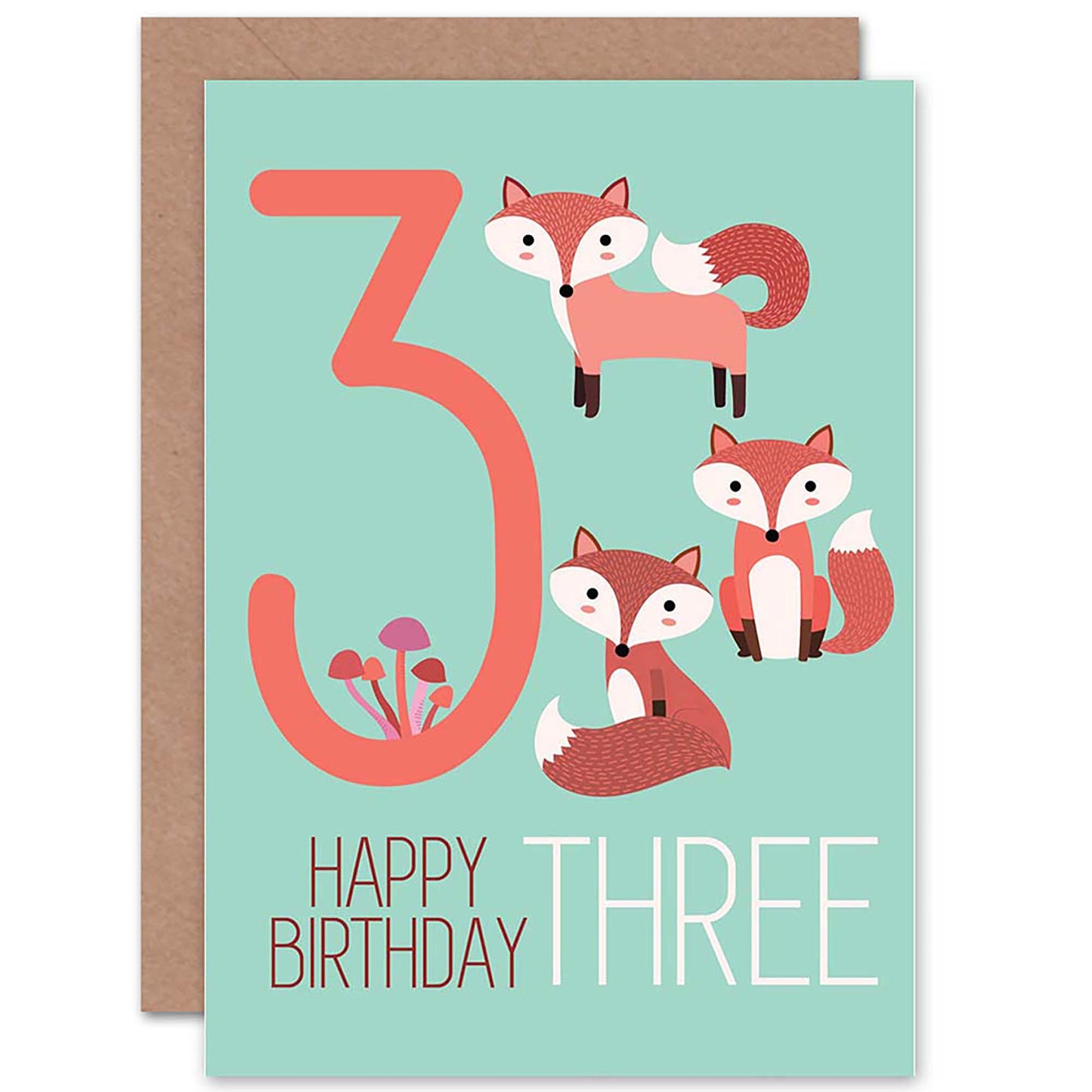 Cute Fun Foxes Age 3 Kids Birthday Card