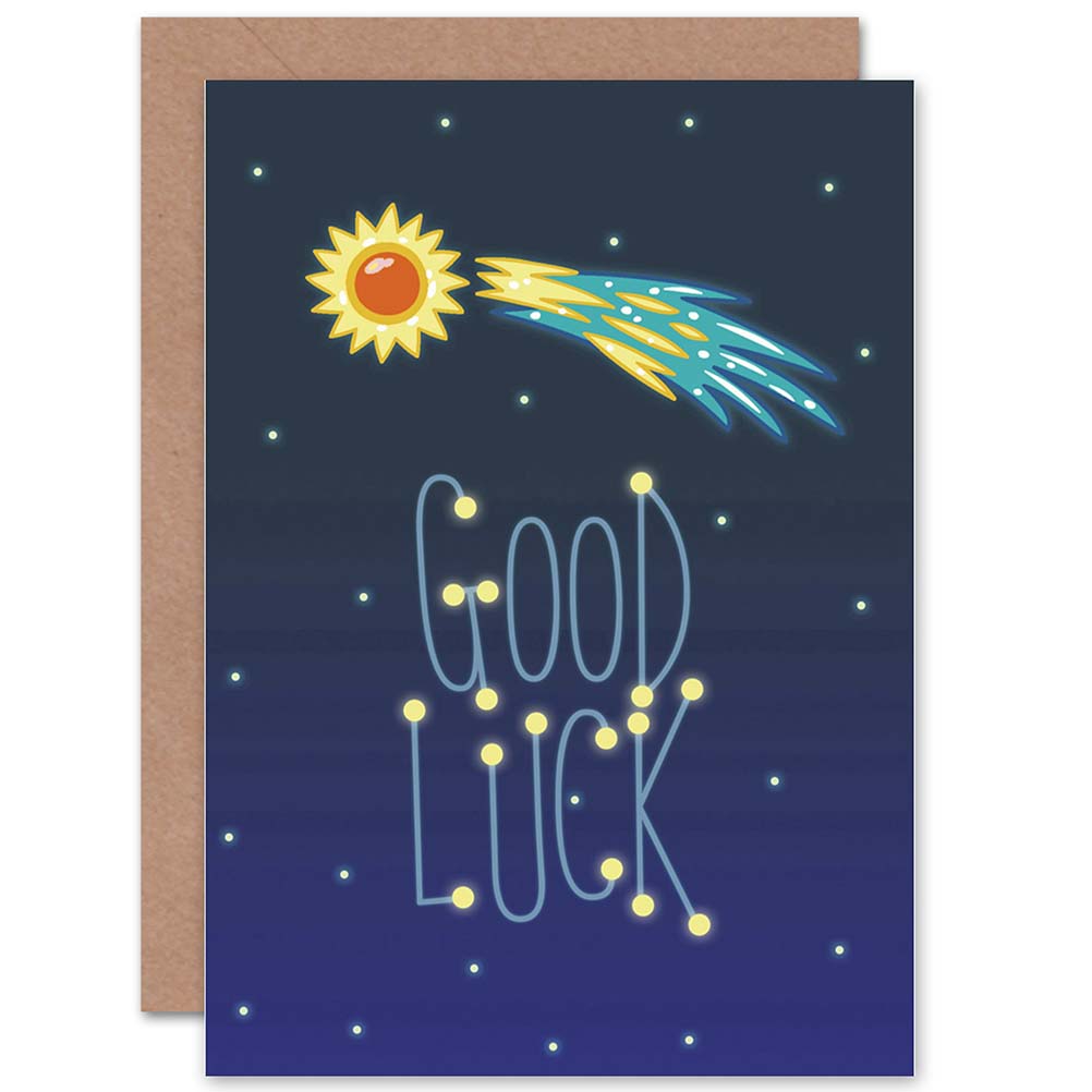 Lucky Star Comet Night Sky Cartoon Style Good Luck Card