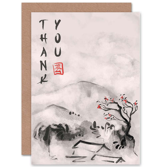 Japanese Tree Winter Snow Ukiyo E Thank You Card
