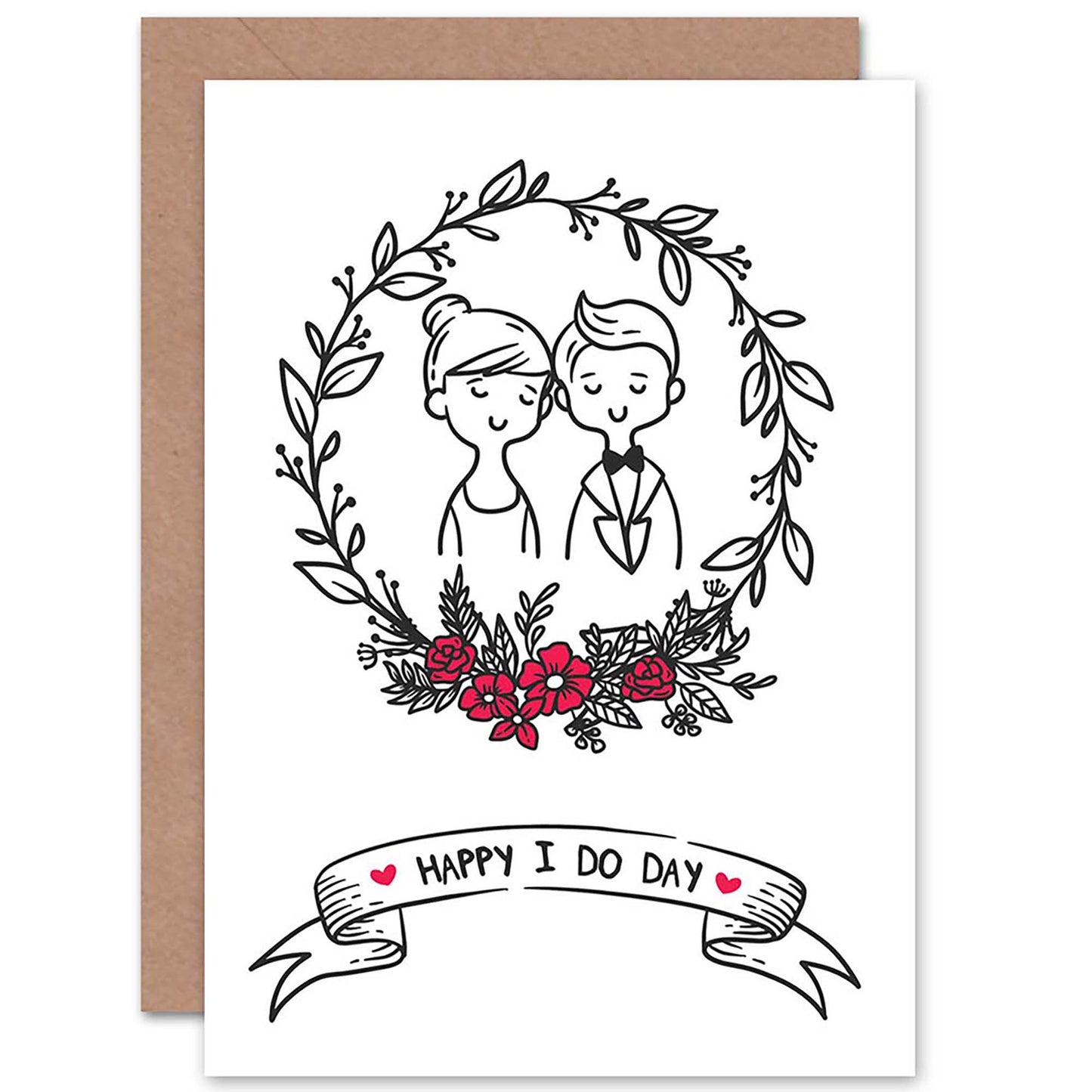 Happy I Do Day Cute Bride Groom Drawing Wedding Card