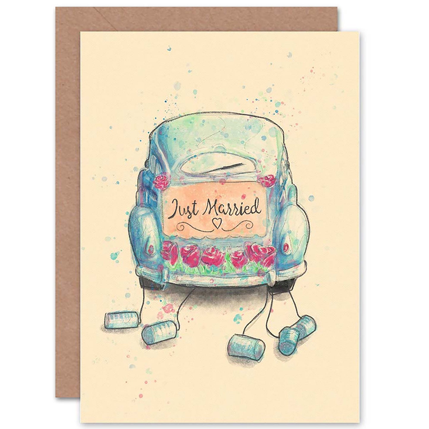 Just Married Tin Can Car Wedding Card