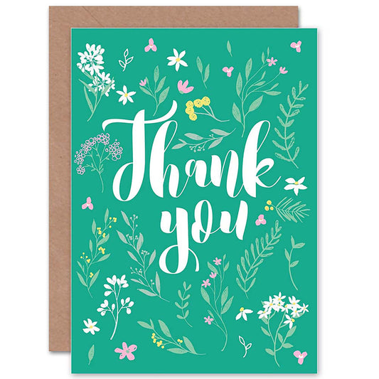 Floral Green Flowers Elegant Thank You Card