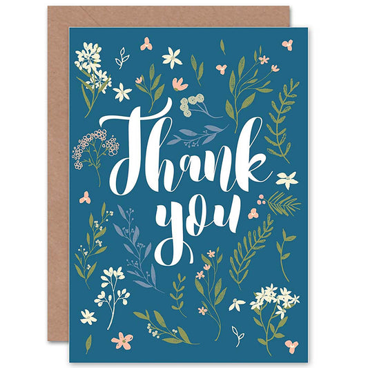 Simple Elegant Blue Floral Thank You Thank You Card