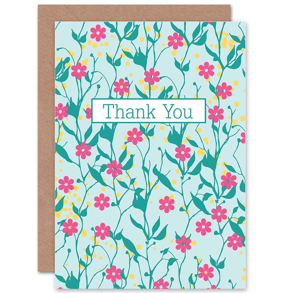 Floral Pattern Cute Typography Thank You Card