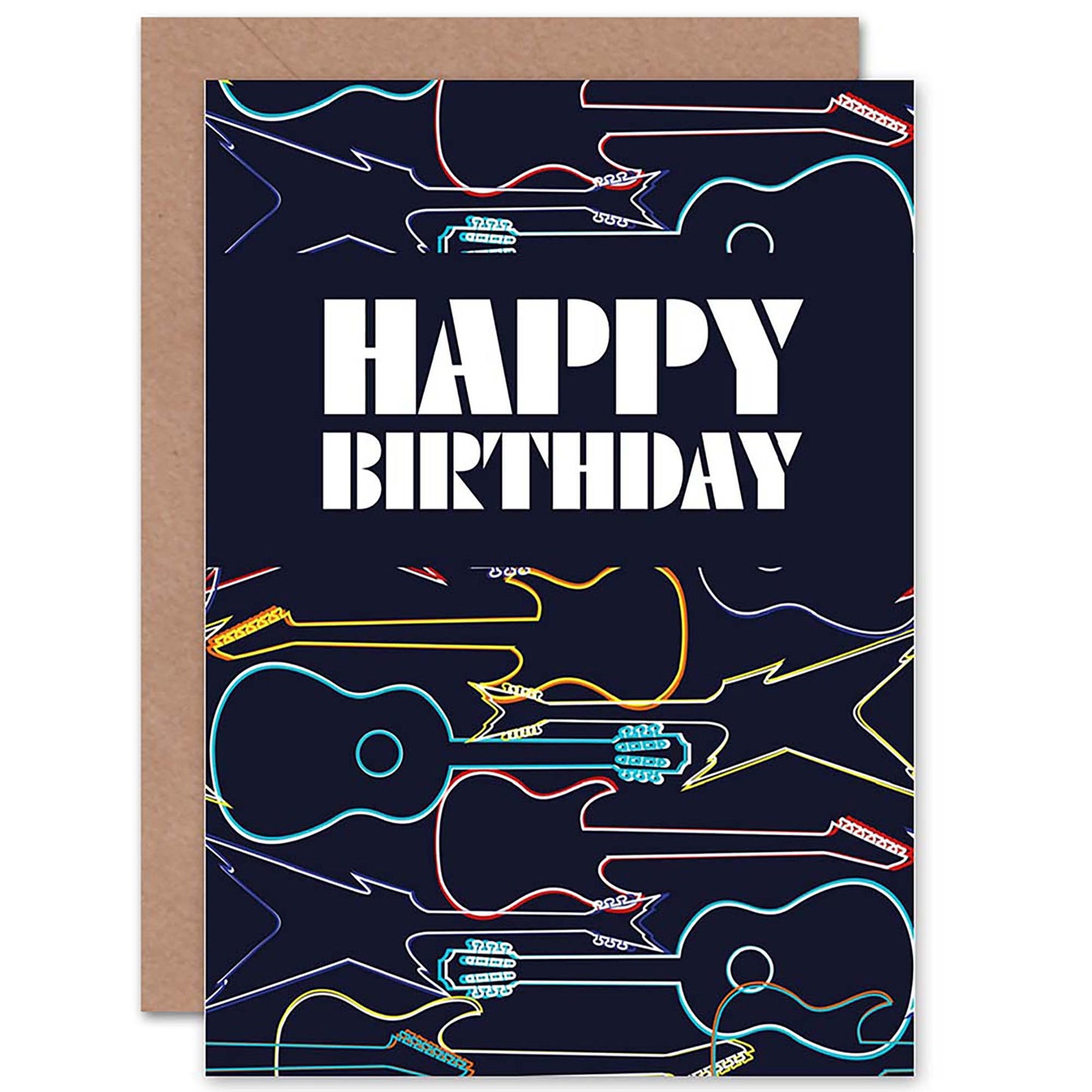 Neon Line Guitars Music Lover Birthday Card