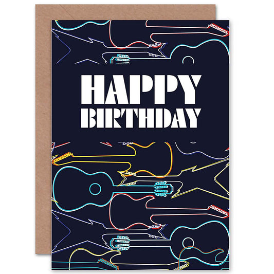 Neon Line Guitars Music Lover Birthday Card