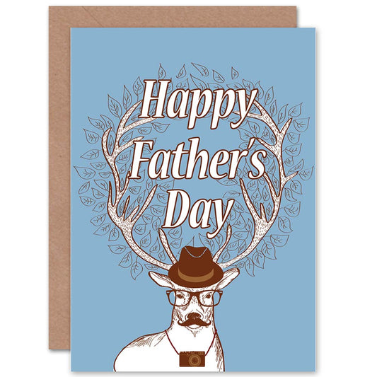 Hipster Dad Stag With Camera Moustache Glasses Fun Father's Day Card