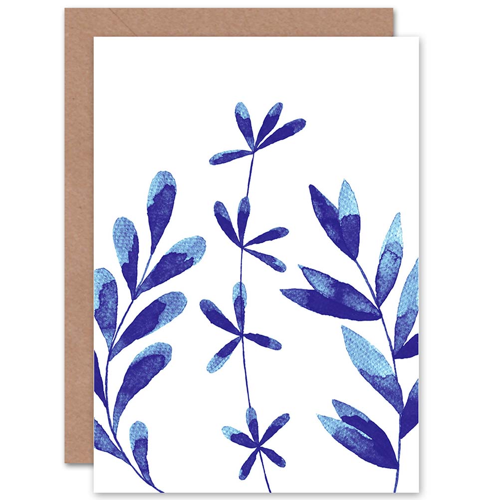 Sprigs Cobalt Watercolour Greetings Card
