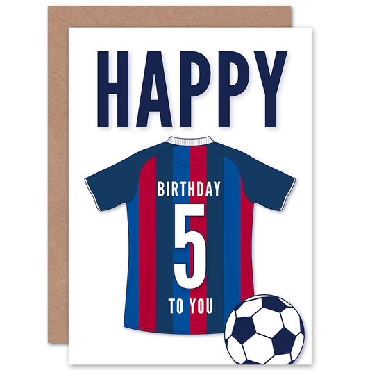 Blue Red Striped Football Strip Kit Jersey Age Birthday Card