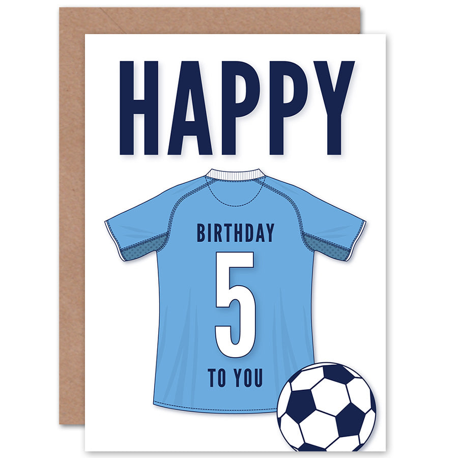Sky Blue Football Strip Kit Jersey Age Birthday Card