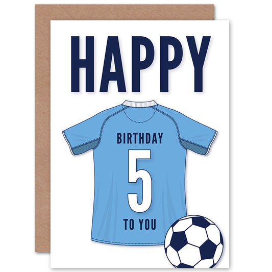 Sky Blue Football Strip Kit Jersey Age Birthday Card